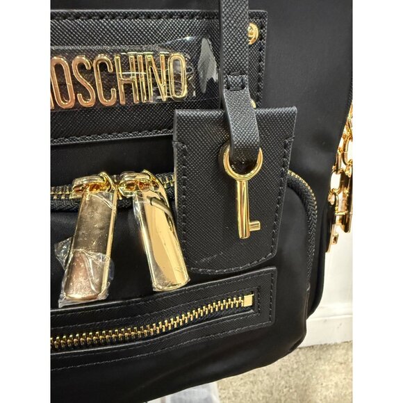 Love Moschino Black Nylon Backpack With Gold Hardware & Multiple Zipper Pockets - Picture 4 of 10